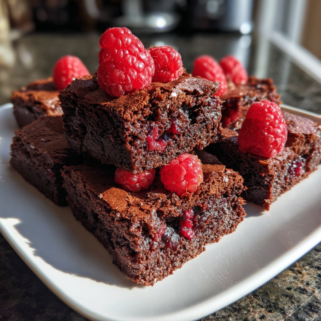 Cottage Cheese Brownies with Raspberries
